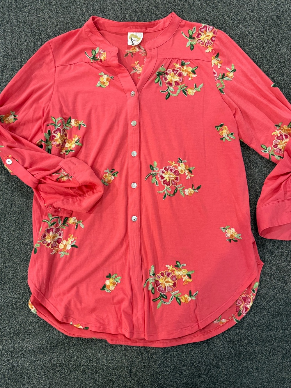 Fig and Flowers Anthropology Coral Floral Button-Down Shirt